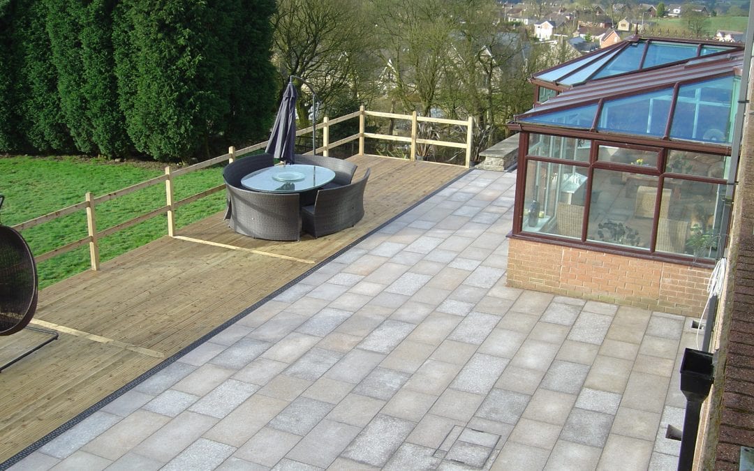 Granite Patio Area with Timber Decking, Edgworth.