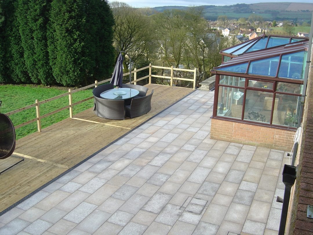 Granite Patio Area with Timber Decking, Edgworth.